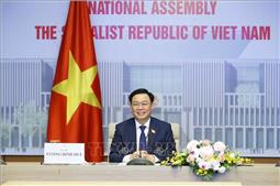 Chủ tịch Quốc hội Vương Đình Huệ hội đàm trực tuyến với Chủ tịch Nhân đại Trung Quốc